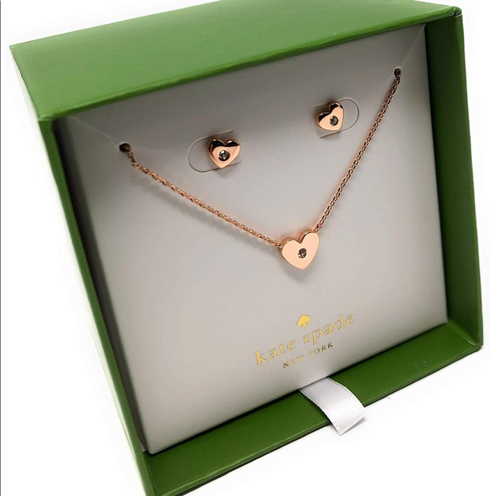 Kate Spade Rose Gold Heart Necklace Earring Set - Picture 2 of 8